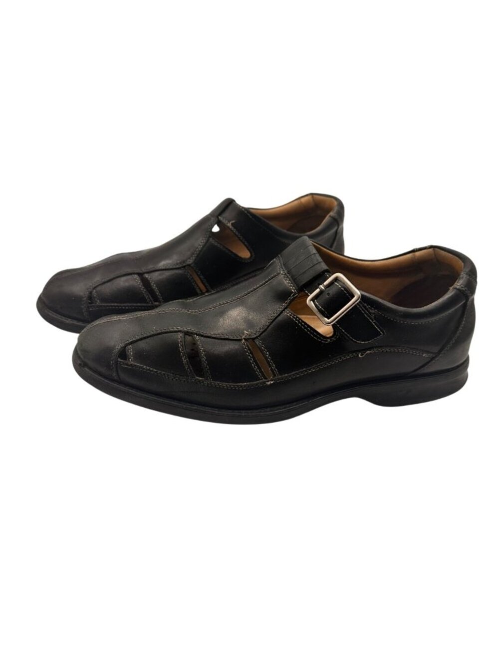Johnson & Murphy 10.5 Leather Buckle Fisherman Style Sandals Black